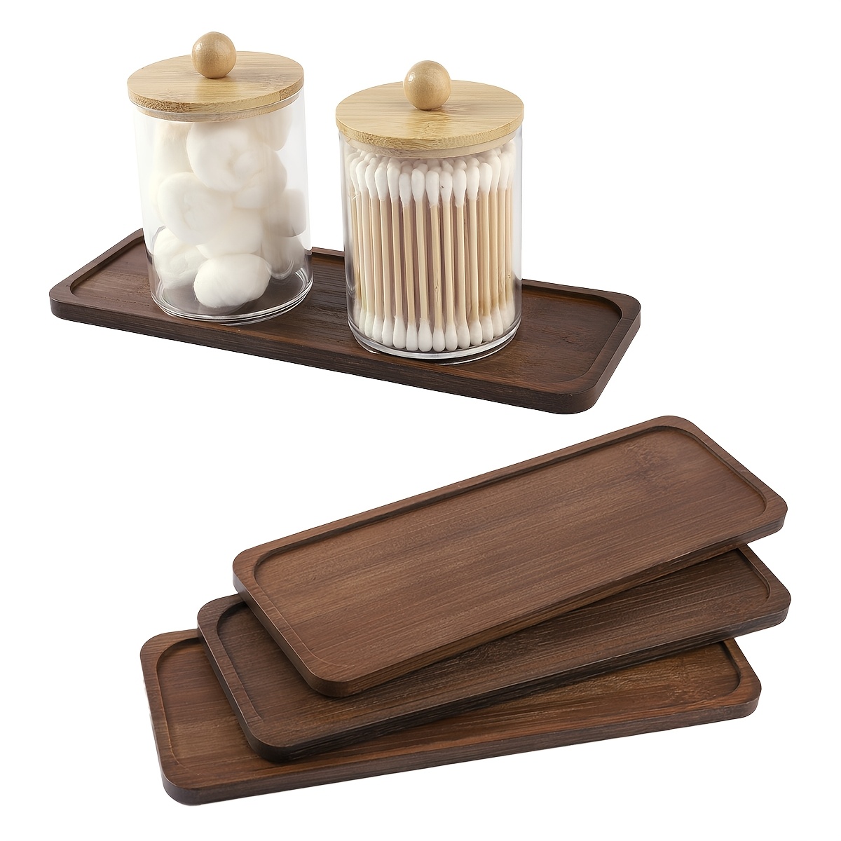 Vanity Trays Bathroom Counter Trays, Bamboo Soap Dispenser Tray Multi Use Bathroom Organizer for Perfume Candle Jewelry