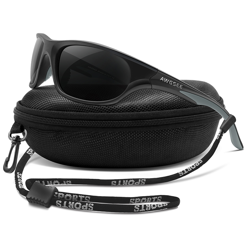 AWGSEE Polarized Sports Sunglasses For Men Cycling Driving Fishing Sun Glasses TR90 Unbreakable Frame Wearing box