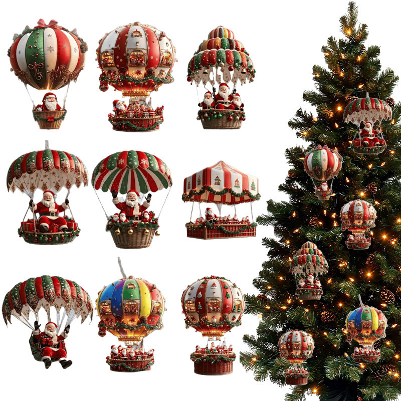 10Pcs Santa Claus Wooden Pendant Christmas Tree Hanging Ornaments Christmas Decoration for Home Navidad 2026 New Year Gift