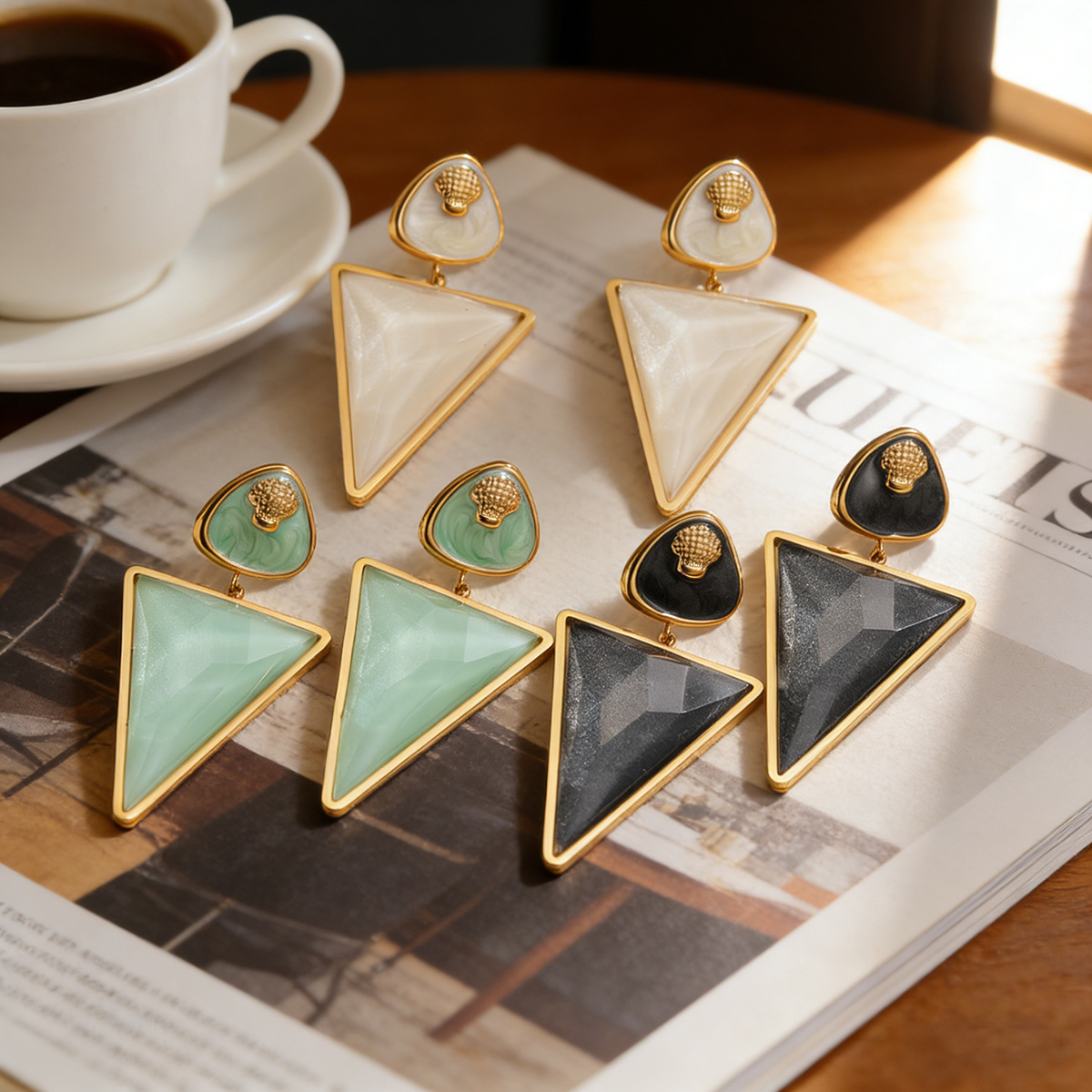 Fashion Simple Gold-plated Geometric Enamel Drop Earrings for Women 2026 New Exquisite Shiny Stainless Steel Party Jewelry