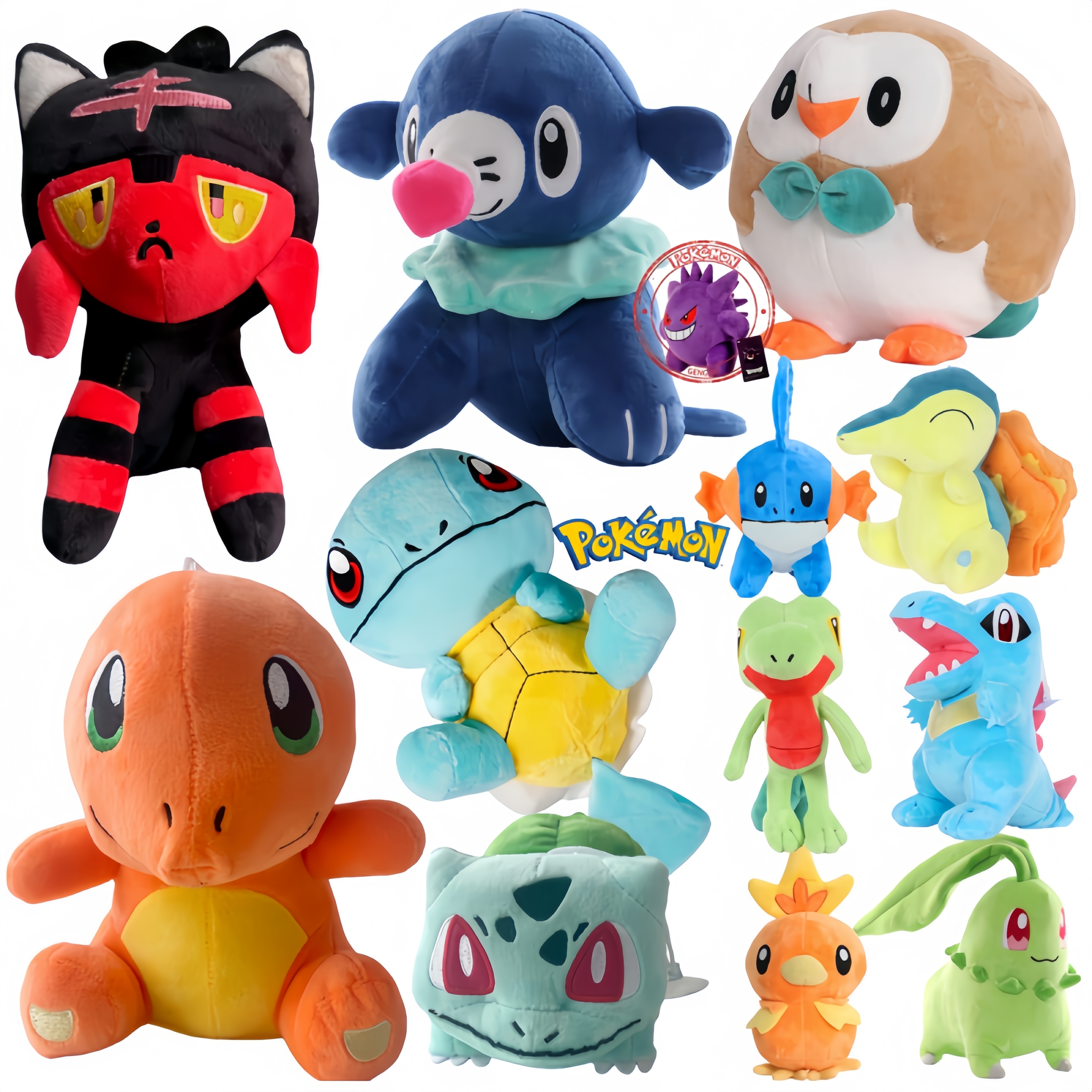 Pokemon Pikachu Plush Litten Chikorita Cyndaquil Popplio Peluche Kawaii Torchic Mudkip Treecko Rowlet Plushies Toys Boy Kid