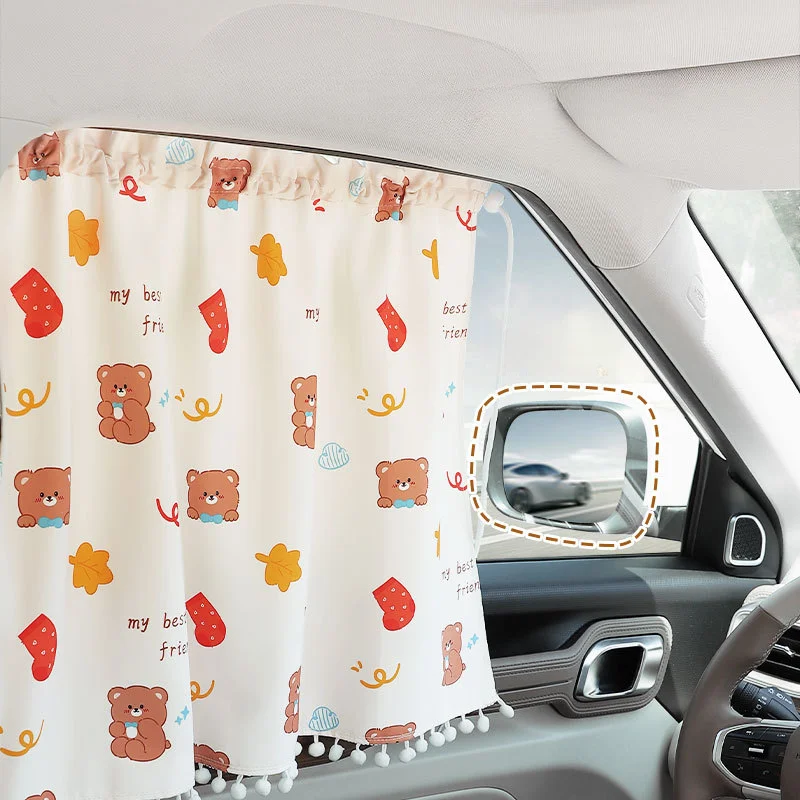 1PC Universal Car Sun Shade Curtains Cute Cartoon Bear Car Styling Rear Side Window Windshield Sunshade Protect Window Curtains