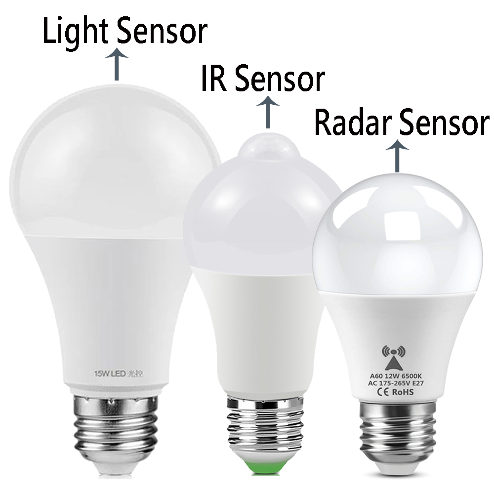 LED PIR Motion Sensor LED Bulb 6W 9 12 15 18 20W E27 110V 220V Radar Sensor Light Lamp Lamparas For Home Stair Pathway 1pcs
