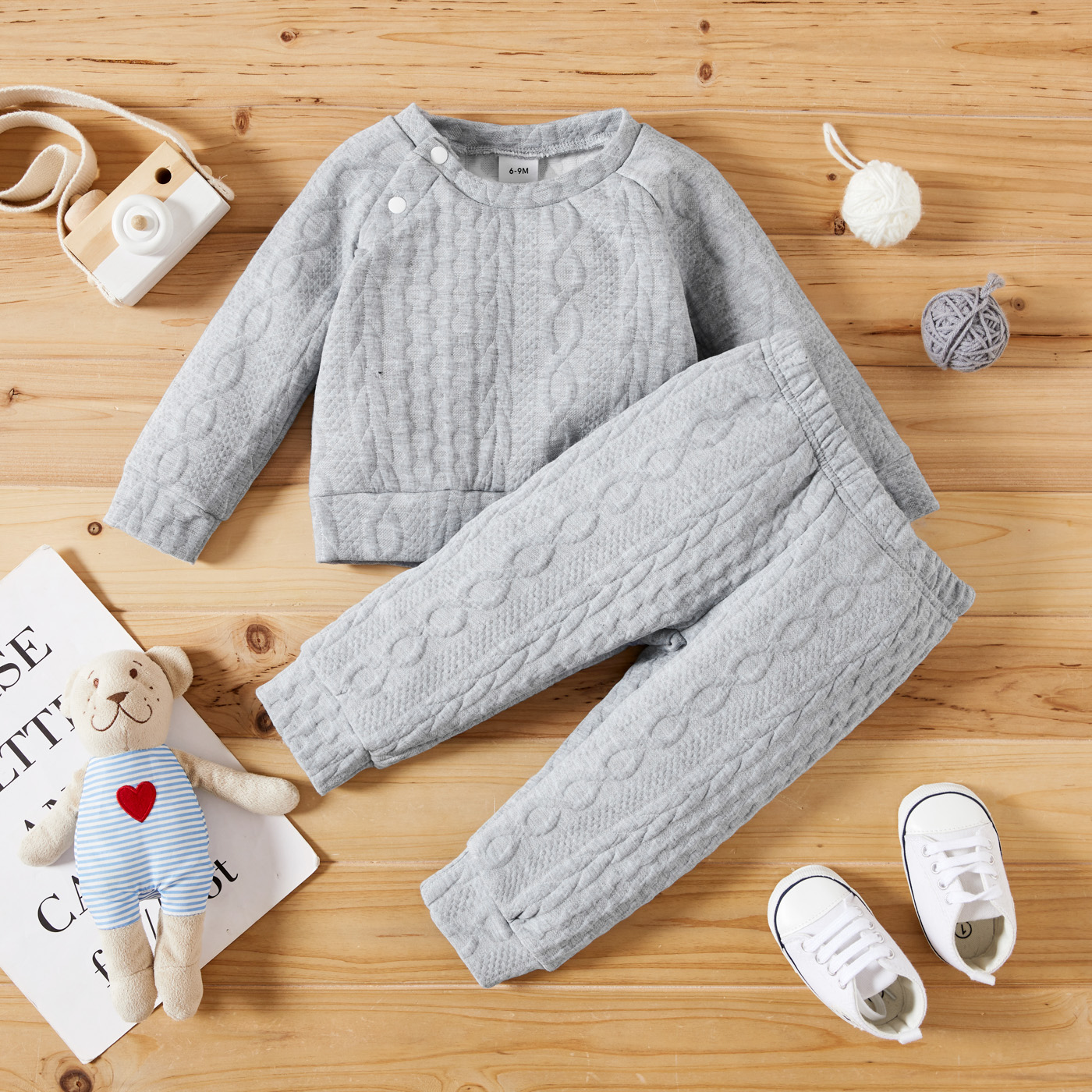 ( Blue/0-3M ) Newborn Baby Girl Boy Clothes Set Solid Color Long Sleeves Top + Pants 2PCS Costume Leisure Sport Spring and Autumn Costume Suit Bles Online DZ-13A-09