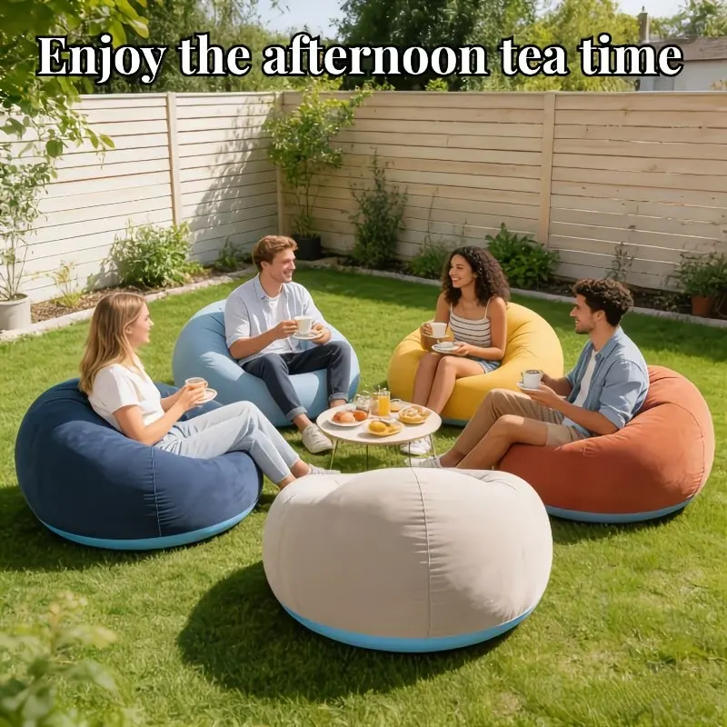 1PCS Oversized Inflatable Lazy Sofa with Manual Air Pump Portable Gray PVC Four Seasons Suitable Outdoor Indoor Lounge Seat - image 1