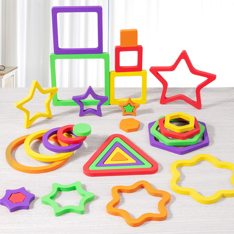 Wooden Toddler Geometric Shape Matching Puzzle Combination Set Color Cognition Shape Thinking Logic Montessori Educational Toys