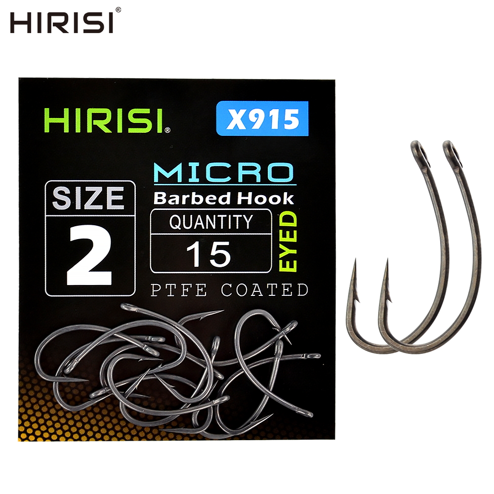 Hirisi 30x Carp Fishing Hooks With Eye Micro Barb High Carbon Steel Fish Hooks PTFE Coated Fishing Accessories X915