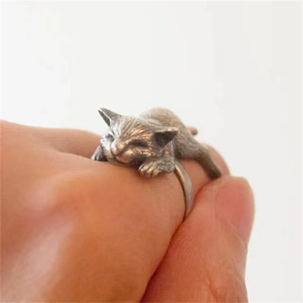 New Simple Creative Personalized Design Cat Ring Fashion Trend Cute Animal Opening Adjustable Ring Punk Niche Party Jewelry