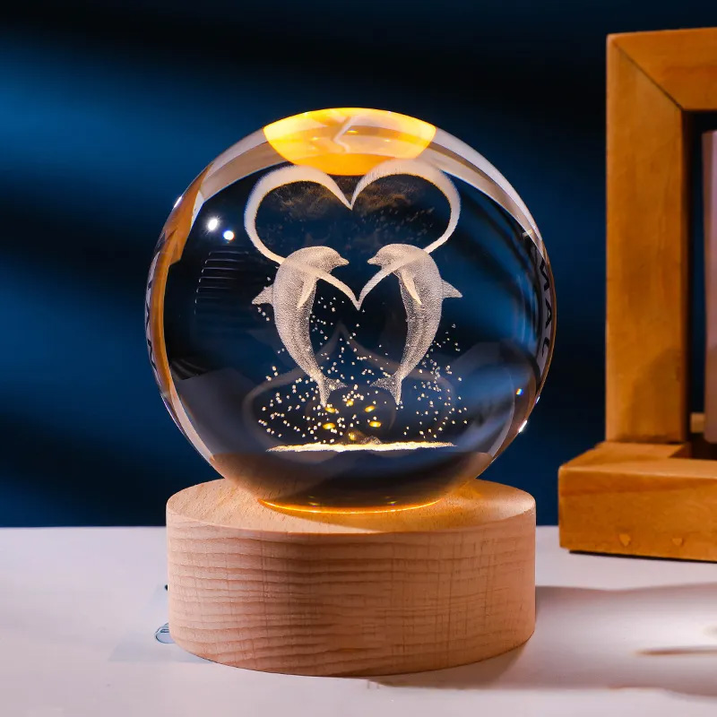 3D Crystal Ball LED Night Light - Dolphin, Love Bird, Swan, Love Quotes Designs By Mama Bhanja