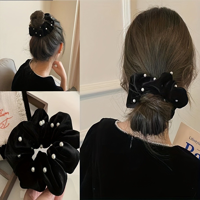 1/2Pcs Fashion Simple Flocking Black Pearl Headbands Women Girls Party Hair Accessories