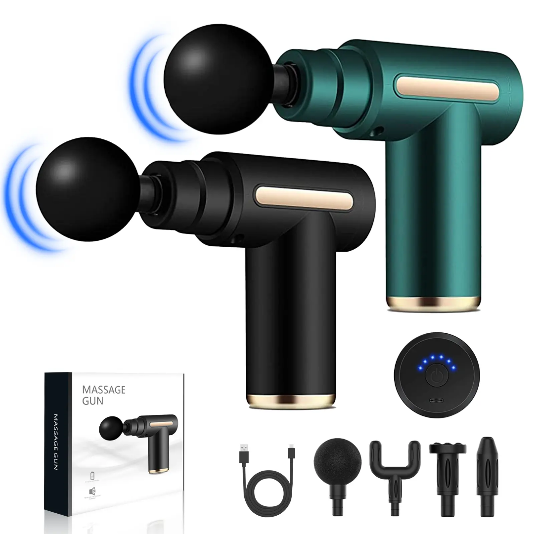Rechargeable Deep Tissue Massage Gun - 4 Heads, Quiet Motor, Pain Relief & Recovery