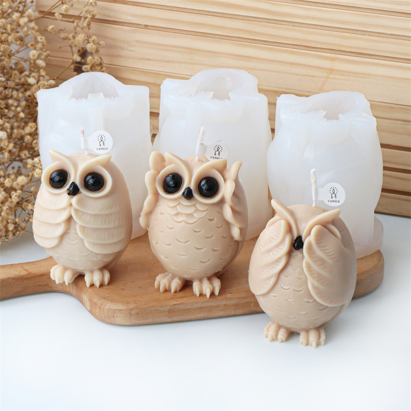 3D Cartoon Owl Silicone Mold DIY Cute Animal Fragrance Candle Mold Gypsum Handicraft DecorationSoap Ice Cube Baking Mould