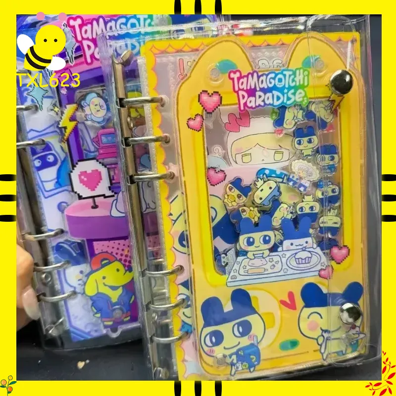 Japanese Tamagotchi Acrylic A6 Loose-Leaf Shaker Notebook, Cute Blue Water Drop Design Detachable Card Book Student