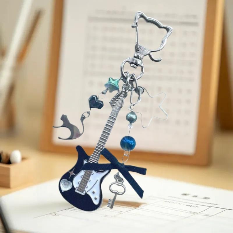 ‘1Pc Y2K Guitar Cat Key Chain For Men Women Pentagram Bow Pendant Fashion Rock Punk Bag Accessories pen gpt
