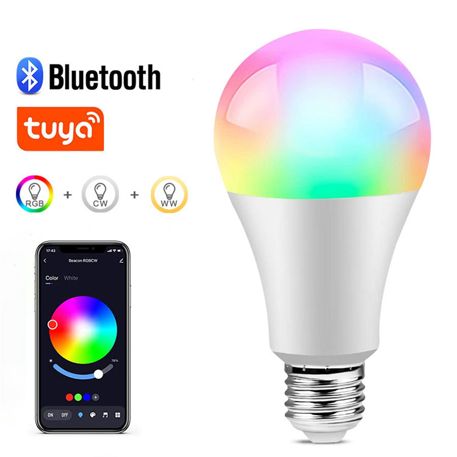 Tuya Smart Bluetooth LED Bulb 85-265V 15W E27 RGBCW Lamp Smart Life App Control Dimmable Music Sync Timing Function Room Decor