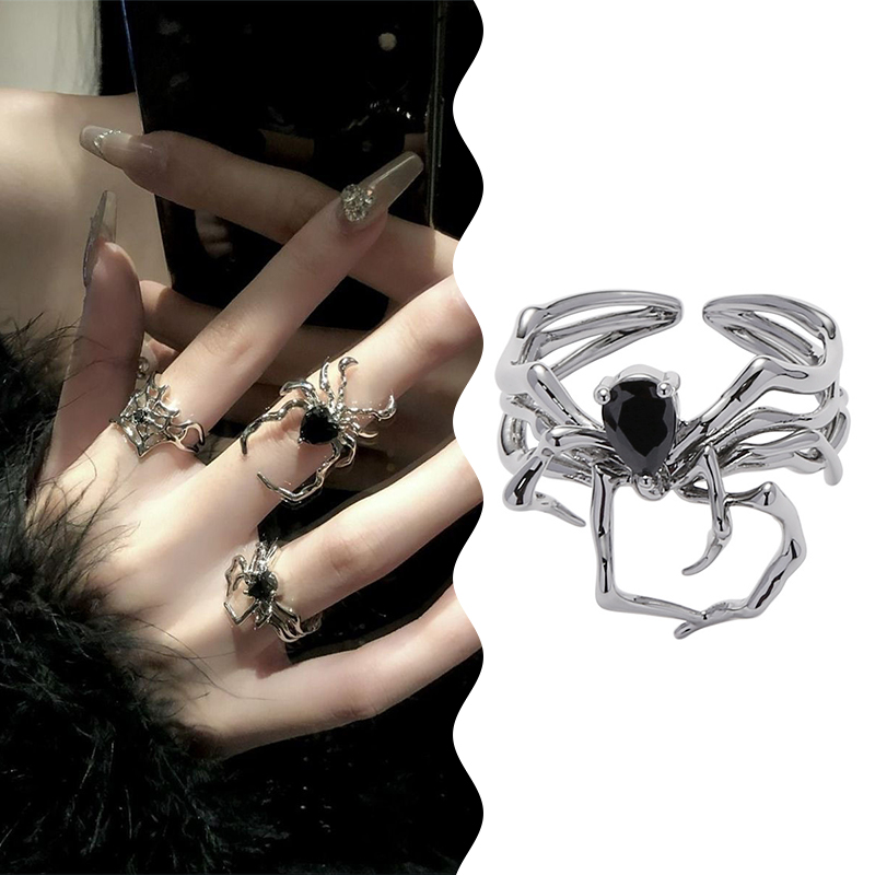 Electroplating Punk Gothic Spider Web Black Heart Ring for Halloween Party