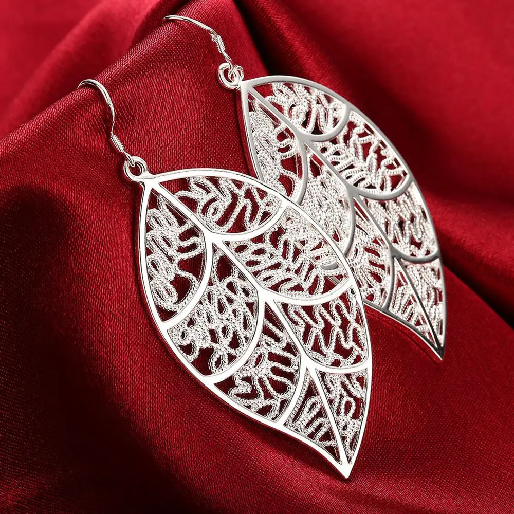 fashion Jewelry 925 Sterling Silver Earrings temperament Women Beautiful Leaves earring