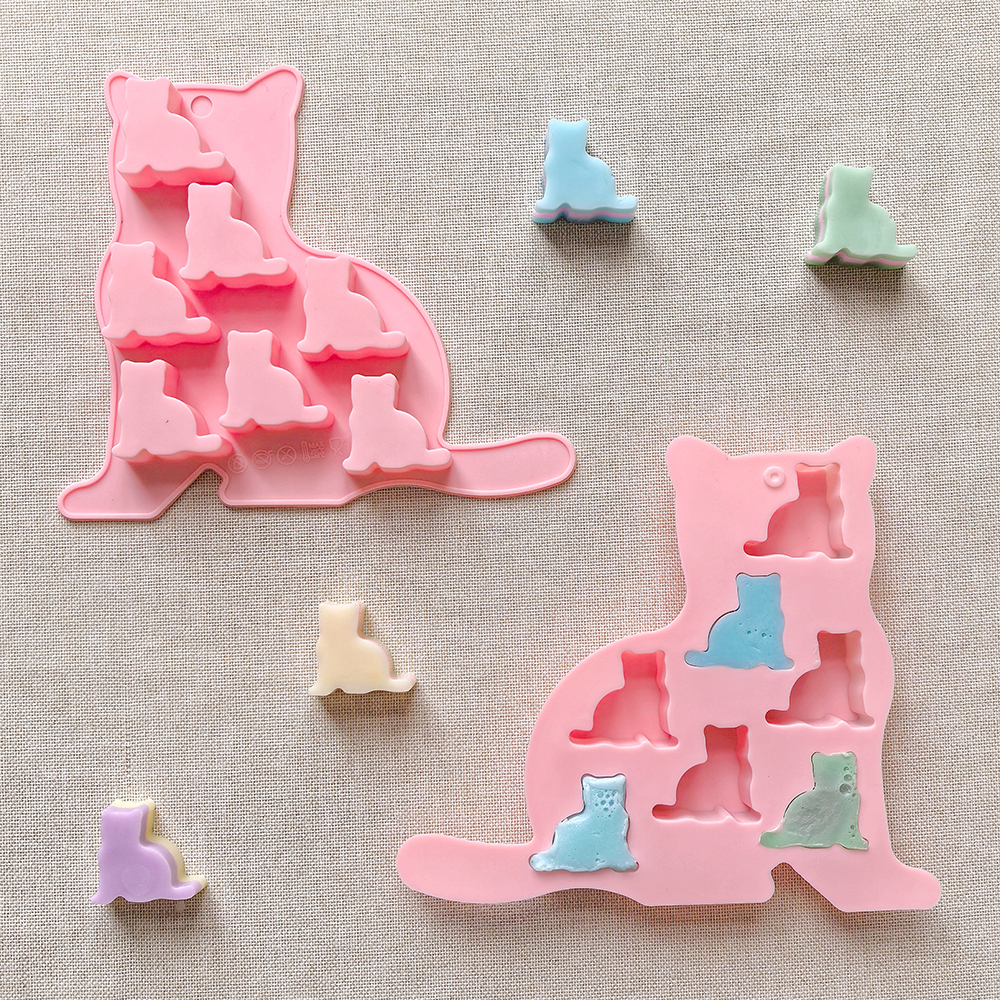 1pc 7-cavity silicone mold in the shape of a kitten, used for soft candy, DIY chocolate, candy, cake decoration and baking tools