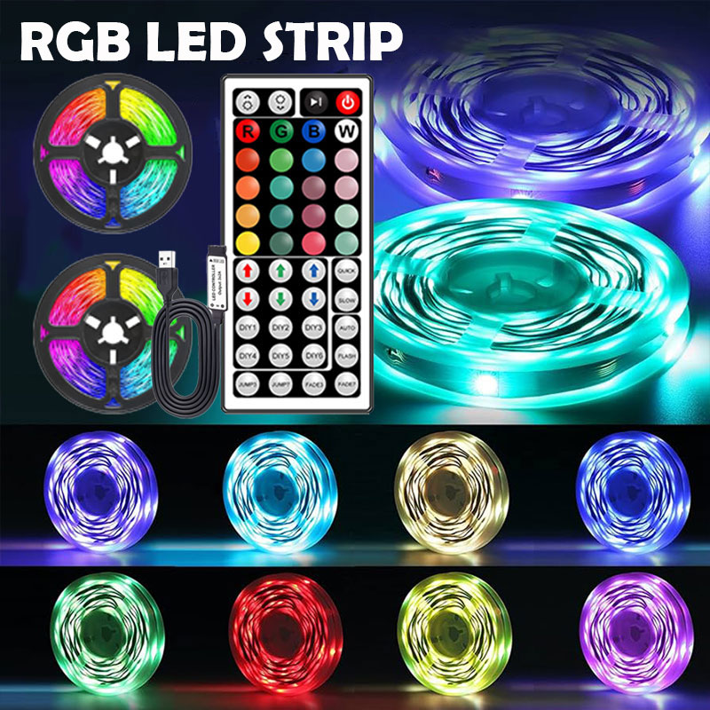 USB RGB LED Strip Lights 1-40m Color Changing 44Key Remote Control for TV & Desktop Backlight Decor
