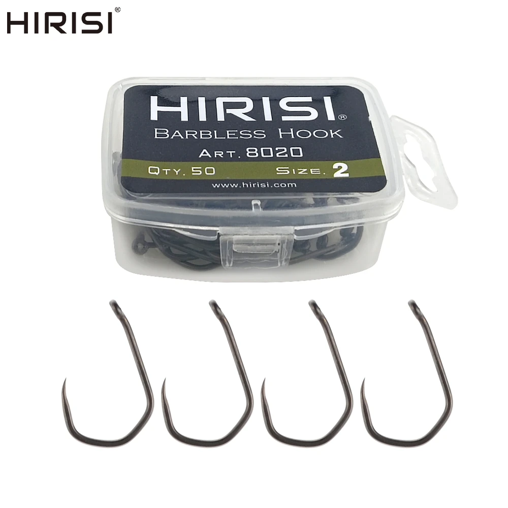 Hirisi 50pcs PTFE Coating High Carbon Stainless Steel Barbed Hooks Fish Hook Fishing Accessories 8023