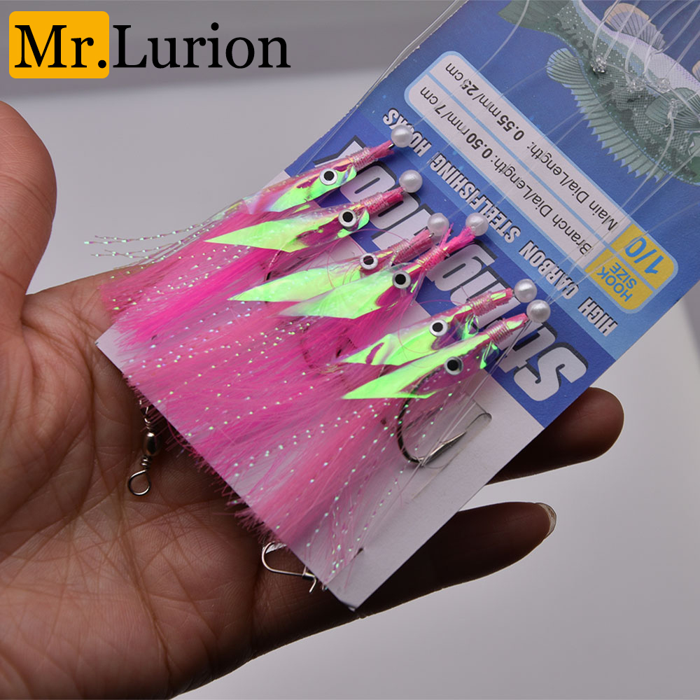 Mrlurion 3bags 6 arms saltwater fishing string hook lure bait , sabiki rigging hooks for fishing tackle with eyes