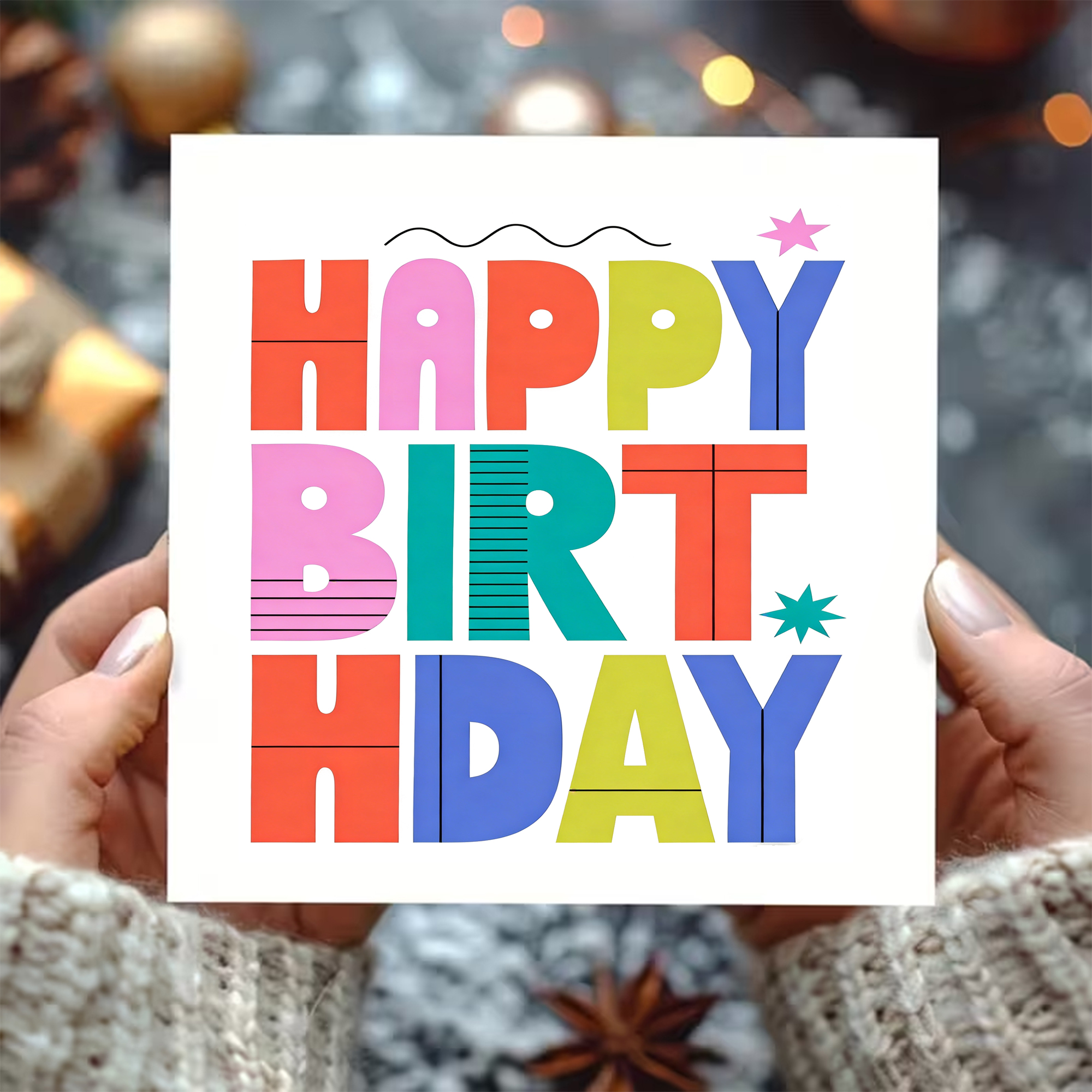 2Pcs (1Pcs Greeting Card + 1Pcs Envelope), Square Greeting Card and Envelope, White Greeting Card, Birthday Card, with a Happy Birthday Font Design, Especially Suitable for Expressing Love, Birthdays, Anniversaries, Retirement Celebrations, and New Yea...