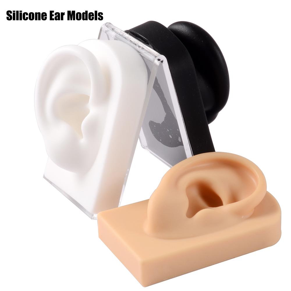 1PC Stainless Steel Display Stand Soft Silicone Ear Model For Jewelry Display 1:1 Human Ear Model Teaching Tools Practice Ear