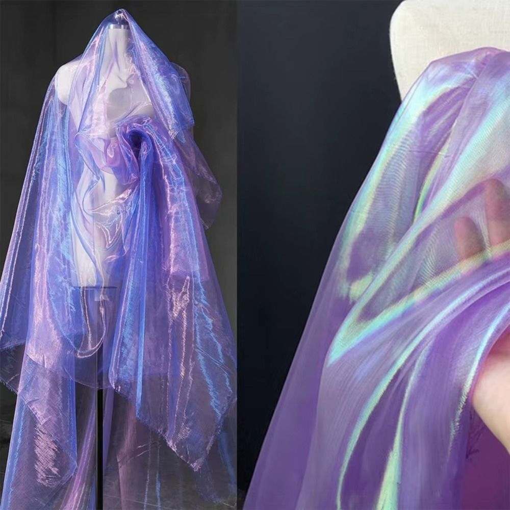 100cmX150cm Laser Tulle Fashion Organza Fabrics Laser Shiny Designer Stage Wedding Decor Voile Transparent Handmade Materials