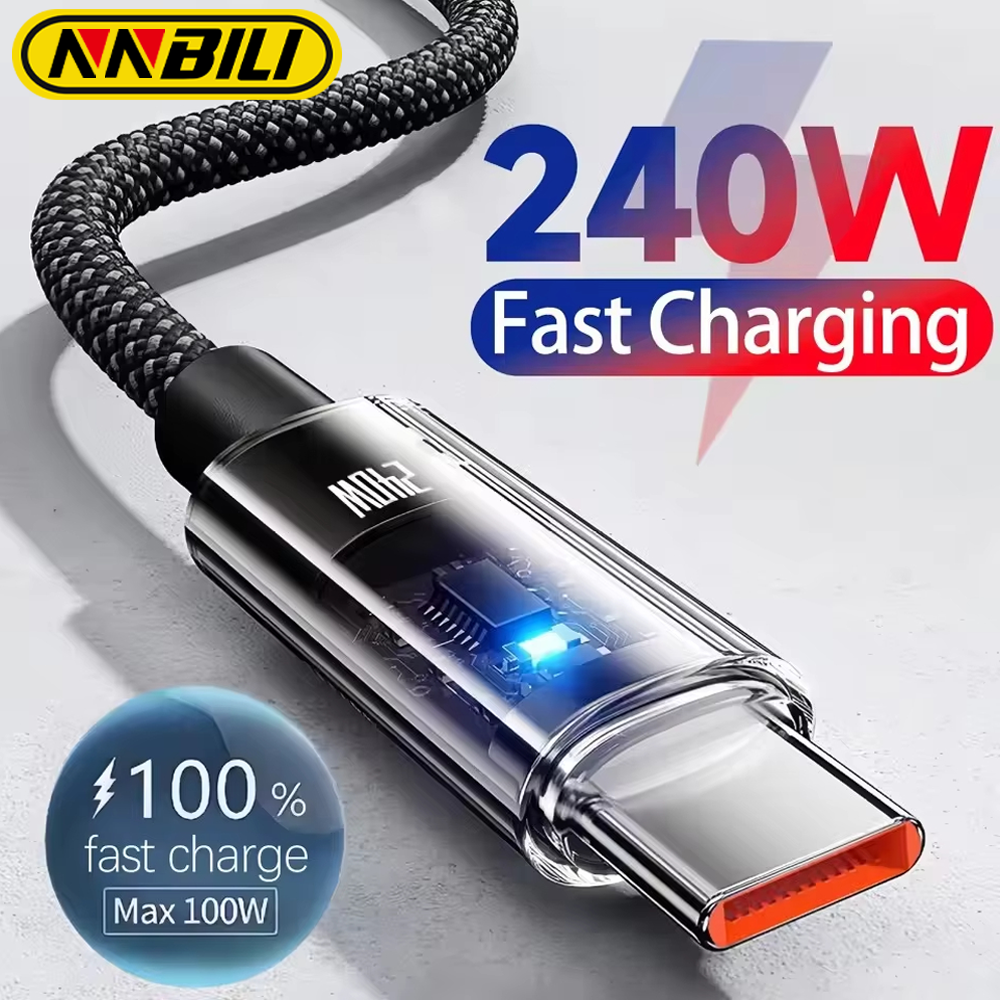 NNBILI 240W nylon A-C and C-C fast charging data cables are suitable for C-C and A-C cable with LED lights