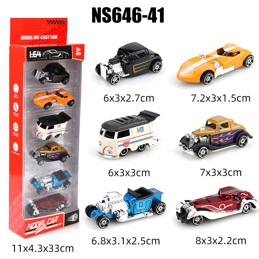 (Boxed) 1/64 Antique/Retro Style Mini Diecast Car Set, 6 pieces, Die Cast Metal, Boy's Toy, Sliding Model, No Pullback.