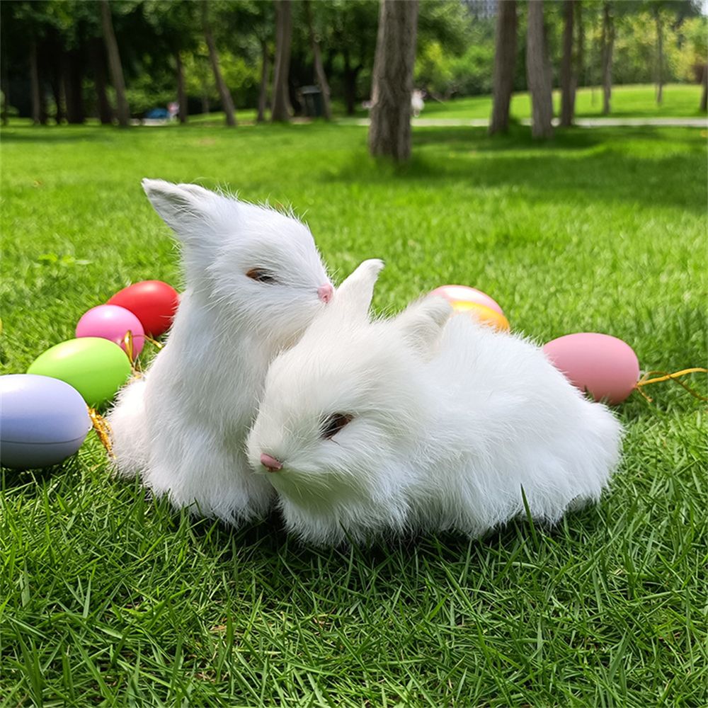 15CM Mini Realistic Cute White Plush Rabbits Fur Lifelike Animal Easter Bunny Simulation Rabbit Toy Model Birthday