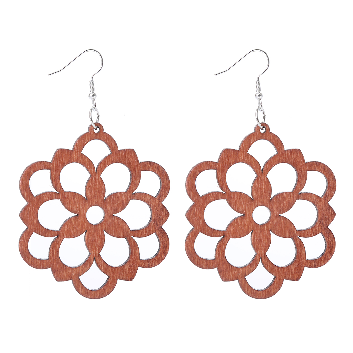 1 Pair Fashion Bohemian Wooden Pendant Hollow Earrings Geometric Ethnic Style Perfect For Women Lightweight Earings Jewelry