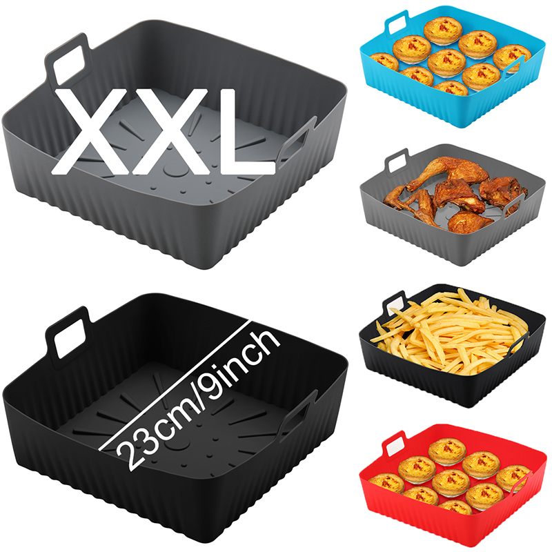 Large 9Inch Silicone Air Fryer Basket Liners for Cosori/Ninja 6-8QT Pot 23cm Square Reusable Oil-Free Non-stick Oven Baking Tray