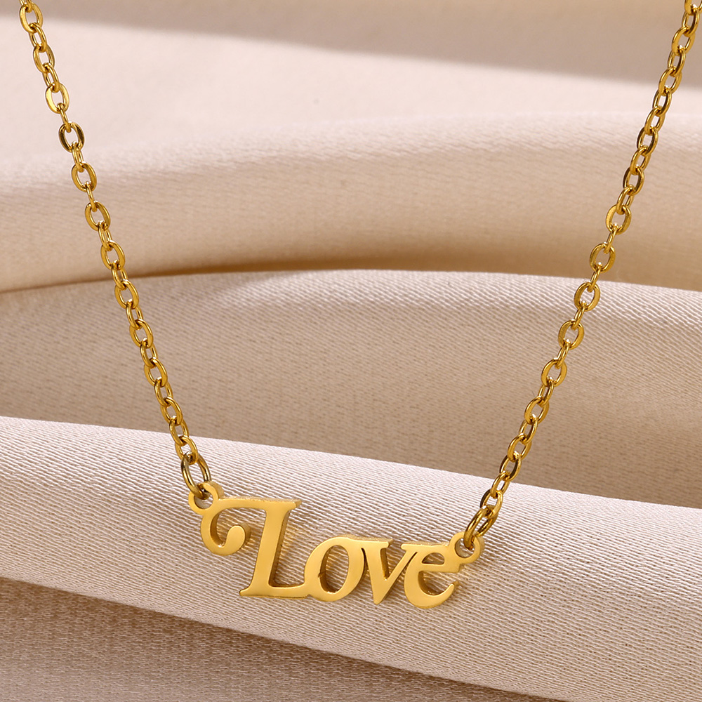 Stainless Steel Love Mama Dream Letters Pendant Necklace For Women Fashion Gold Color Love Words Choker Valentine's Day Jewelry