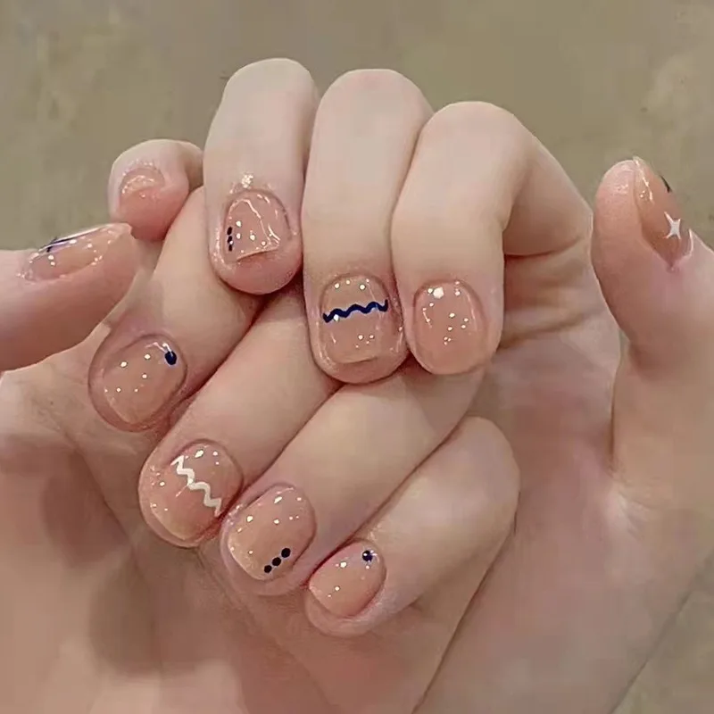 24PCS Short Sweet Fairy-like Fake Nails Full Coverage Acrylic Removable Press on Nails Art Tip Cute Girl Pure Blush False Nail