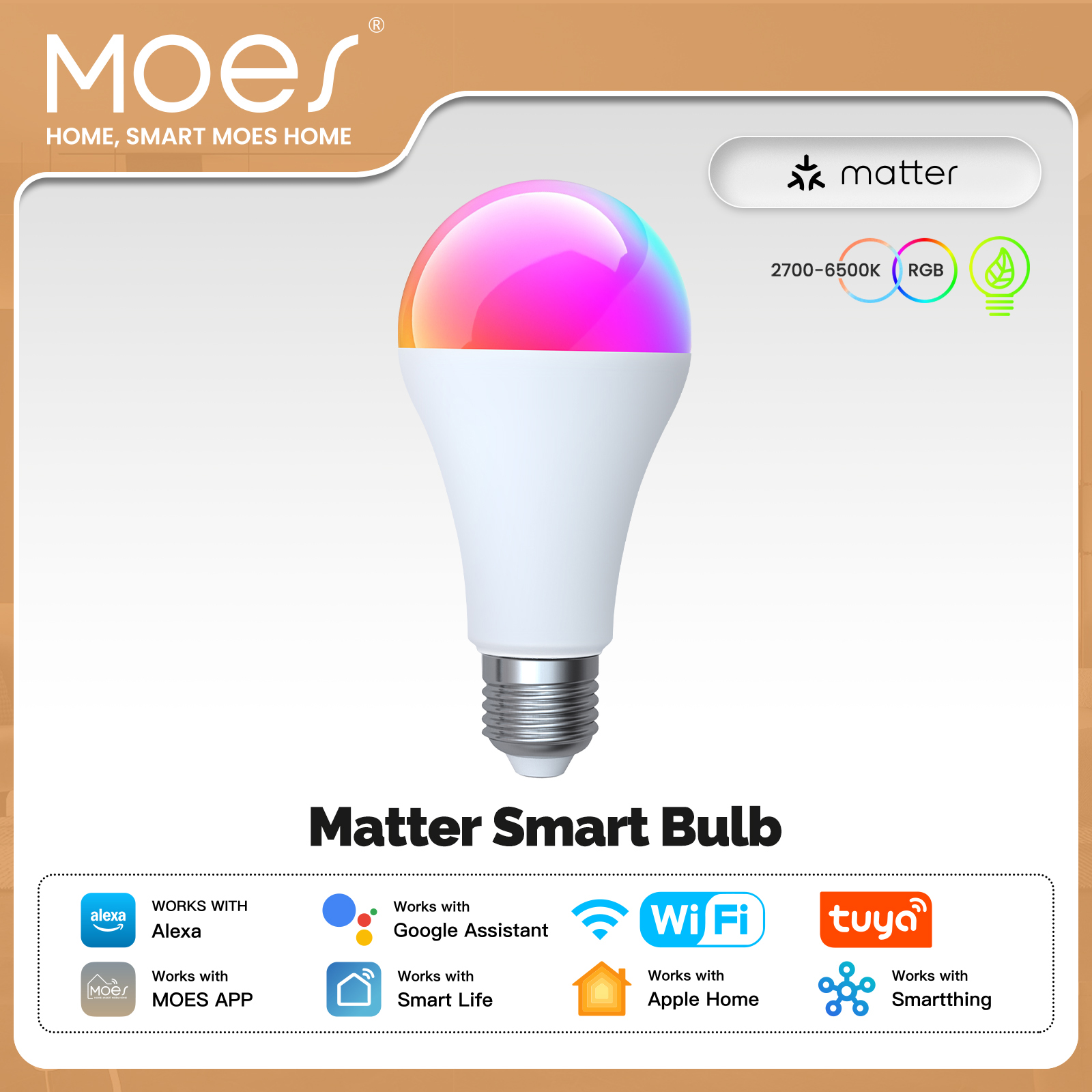 MOES Tuya Matter WiFi Smart Bulb Dimmable LED Light 16 Million RGB Colors E27 Candle Lamp Voice Control Alexa Home