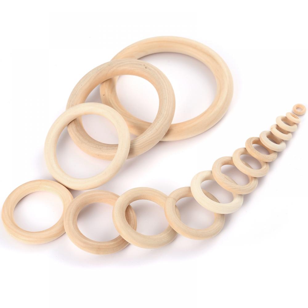 12-125mm Baby Natural Maple Wooden Teething Rings Teether Handmade for Necklace Bracelet DIY Crafts Wood Teether BPA Free