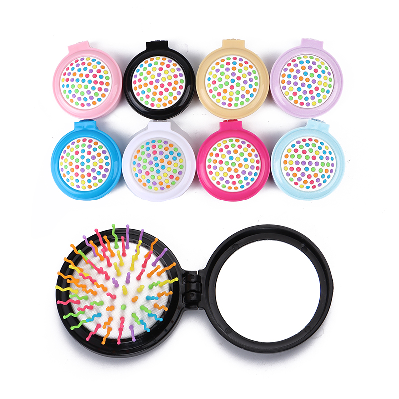 Candy Colors Cartoon Airbag Comb Baby Mini Portable Folding Hair Brush With Mirror Head Massager Cushion Pocket Styling Tools