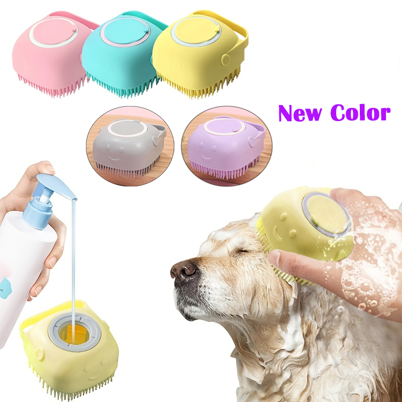 Pet Grooming Brush for Bath Massage, Silicone Bristle Deshedding Tool with Ergonomic Handle for Cats Dogs, 1PC