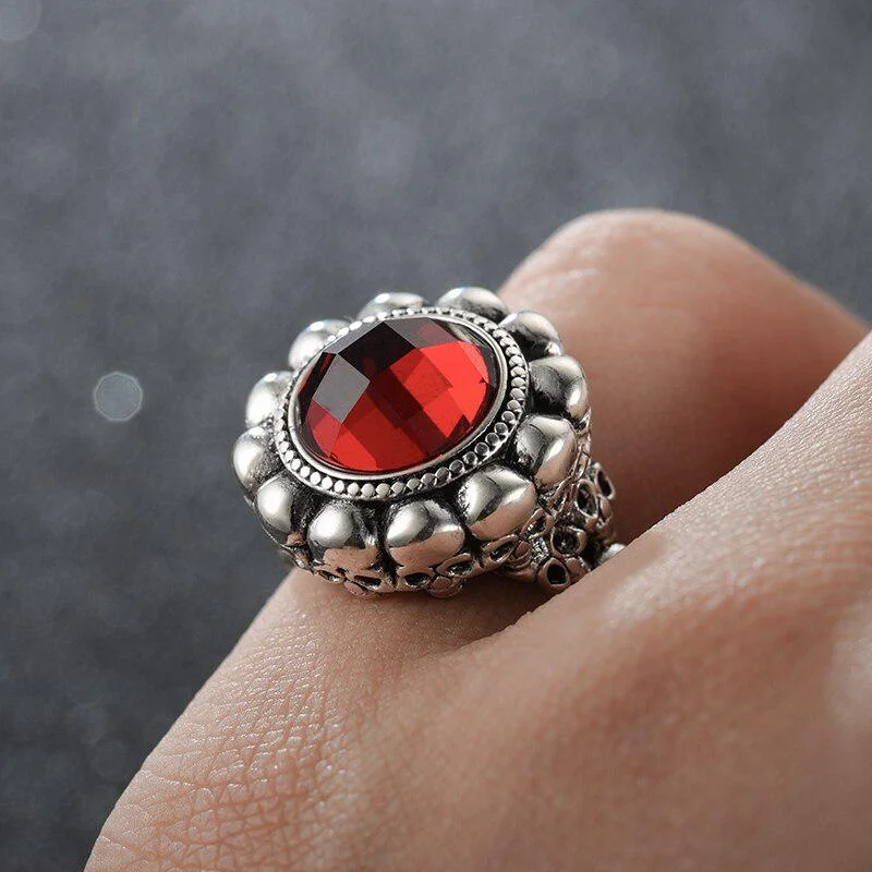 Skull Finger Black Female Wedding Rings Women Girl Red Heart Crystal CZ Rose Jewelry Gift