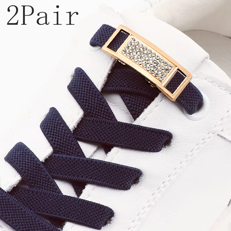 2 Pair New Diamond Lock Shoelaces Without Ties Elastic Laces Sneakers No Tie Shoe Laces Kids 0.8cm Flat Shoelace for Shoes