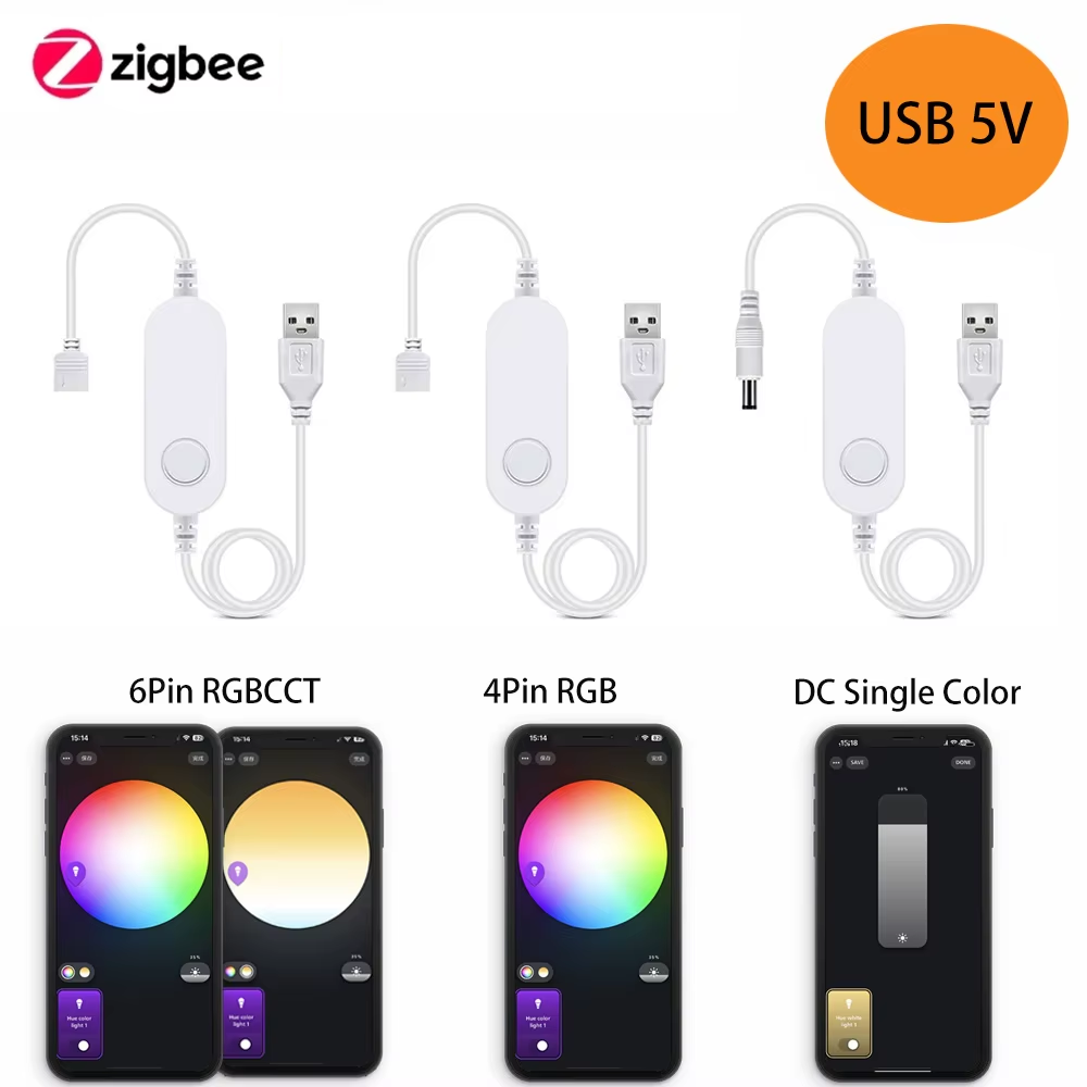 5V USB Zigbee 3.0 Led Strip Light Controller RGB RGBCCT LED Light Strip Dimmer Smart APP Voice Remote for MQTT Smartthings Alexa