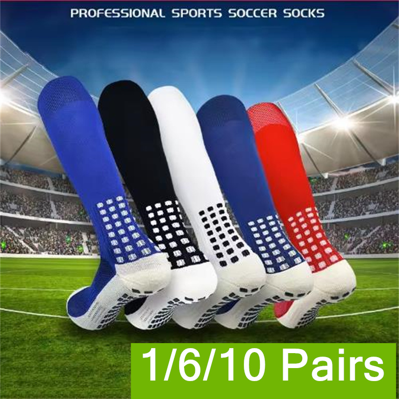 1/5/6 Pairs New Long Football Socks Silicone Suction Cup Grip Anti Slip Soccer Socks Sports Men Women Baseball Rugby Socks