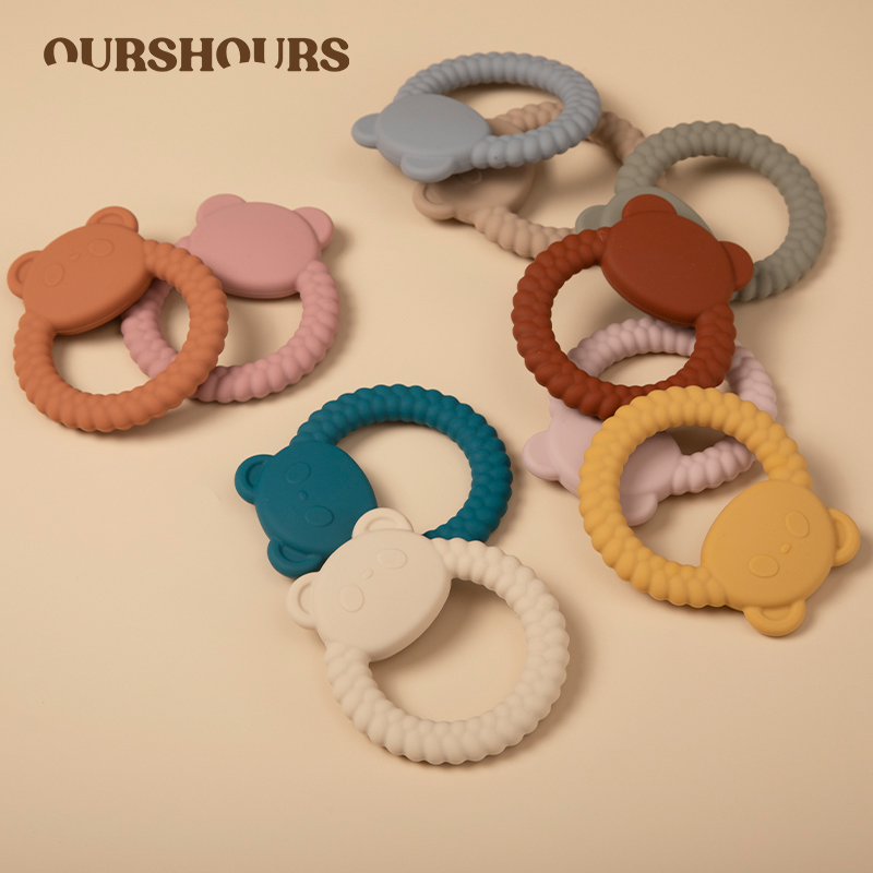 1pc Food Grade Baby Silicone Teether Rudder Shape Wooden Ring Teething Toys BPA Free Infant Chewing Nursing Toy Newborn