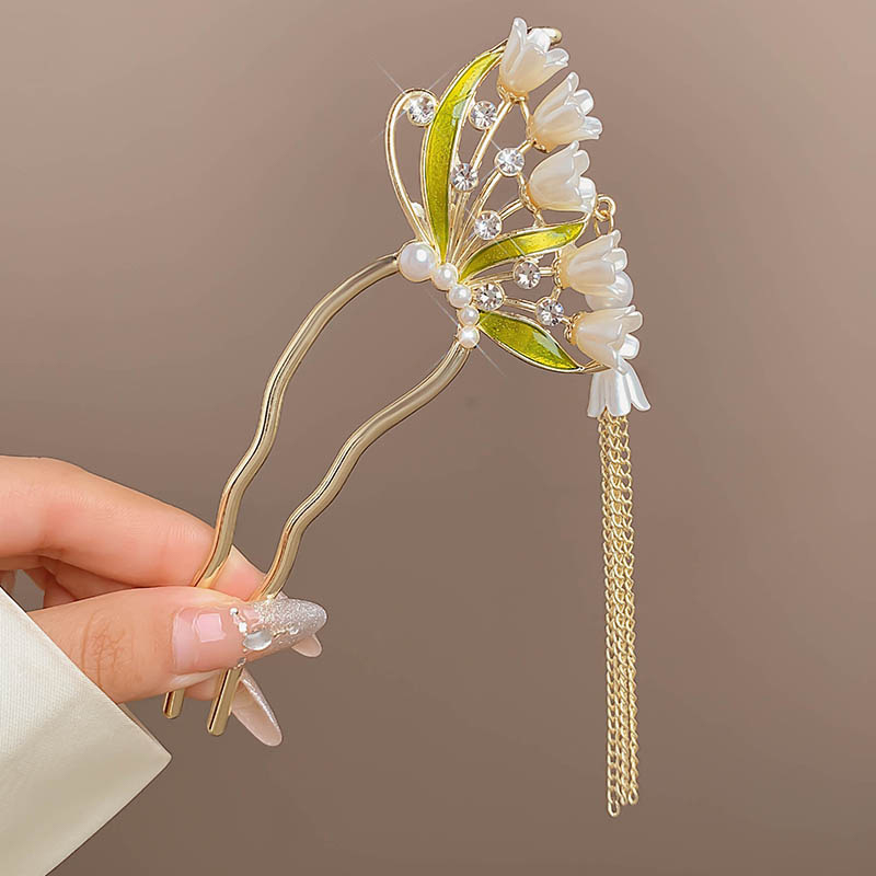 1pc Chinese Style Pearl Tassel Hairpin Ancient Style Swaying Hairpin For Women Light Luxury U-shaped Horse Face Skirt Hairpin