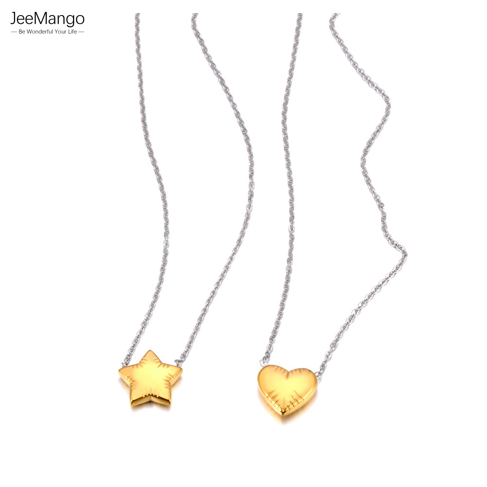 JeeMango Romantic Heart Pendant Necklace High Quality Stainless Steel 18K Gold Plated Women Choker Necklace Anniversary JN24041