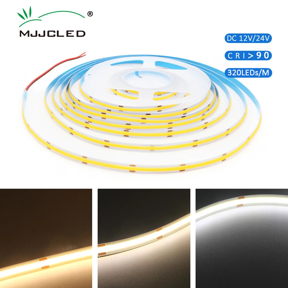 5M COB LED Strips 12V DC 24V RA90 320LEDS/M 1M 2M 3M 4M 3000K 4000K 6000K High Density Flexible Non-waterproof LED Tape Light