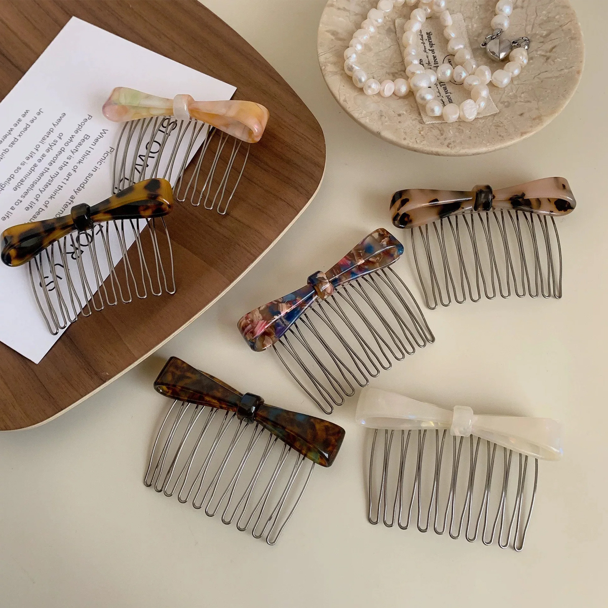 1pc Korean-style acetate textured butterfly bow hair comb clip for bangs, forehead styling, and half-up hair decoration