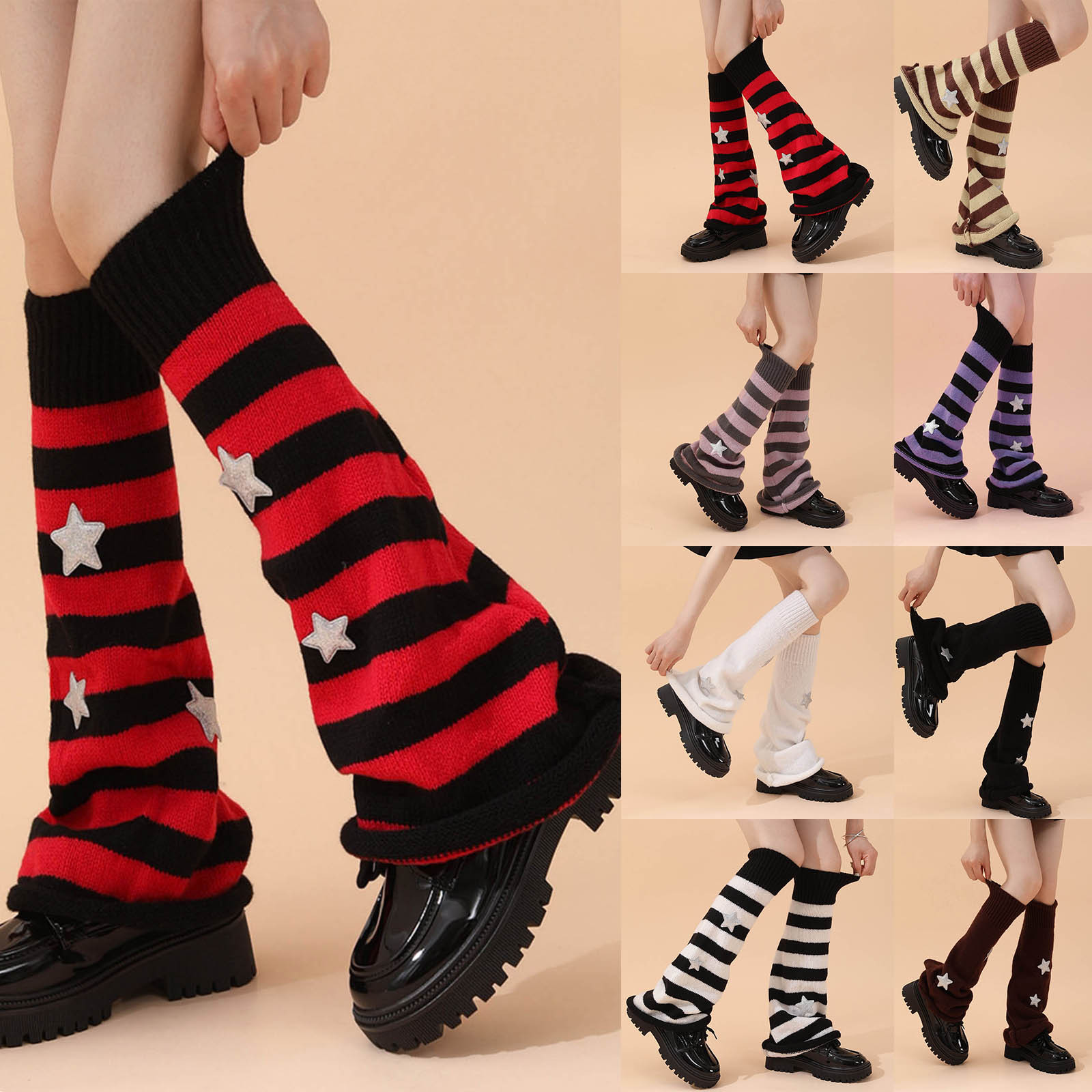 Trendy Japanese JK Style Star Pattern Over-the-Knee Socks for Women, Acrylic Slouch Socks, Y2K Harajuku Long Leg Warmers