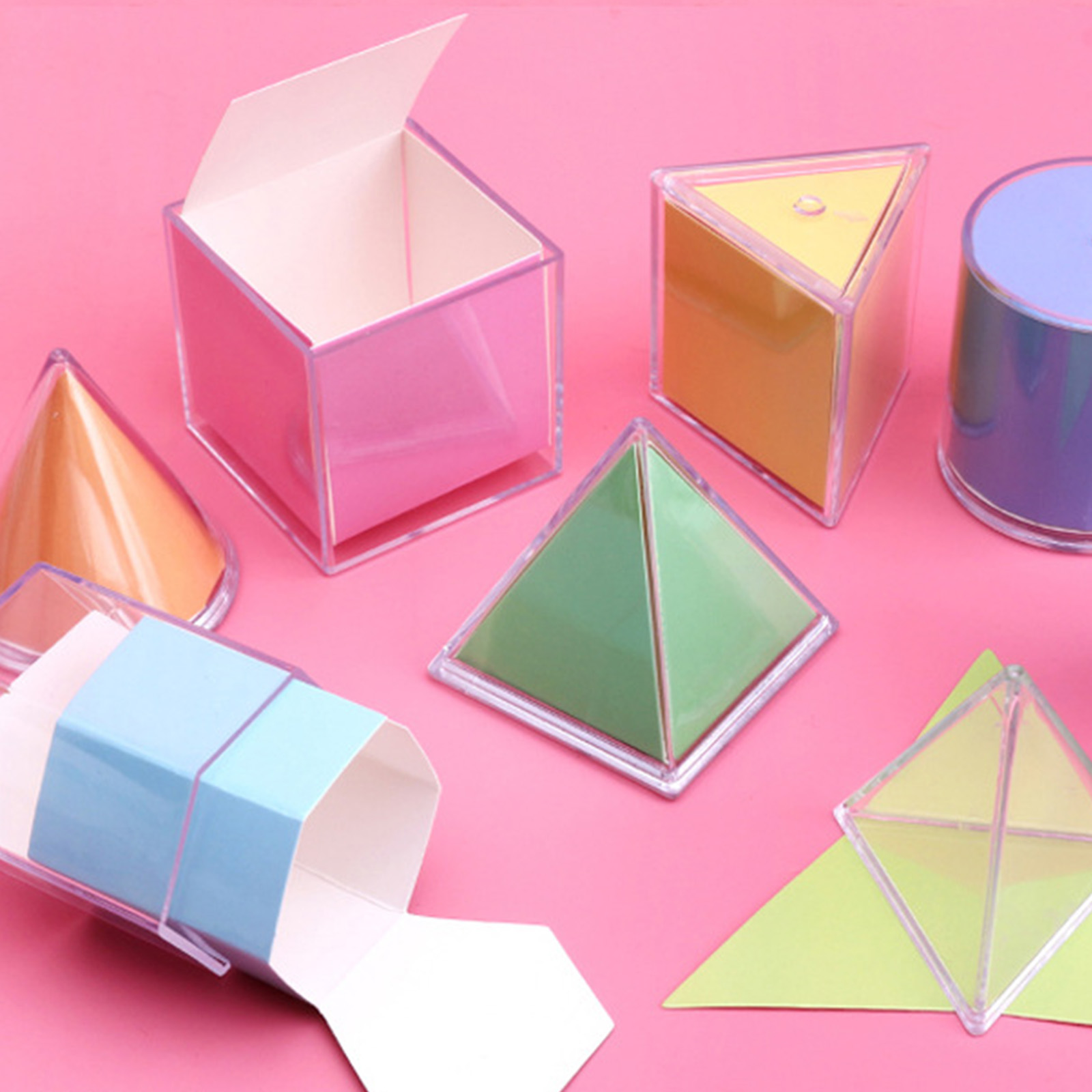 8pcs Transparent Geometric Shapes Blocks Montessori Toys Stacking Game Math Toys Educational Toy for Ages 3+ Kids Babies